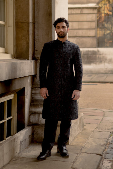 black embroidered sherwani for groom